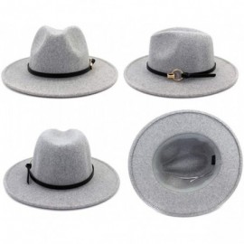 Fedoras Women Belt Buckle Wool Wide Brim Fedora Hat - Circular Belt Light Grey - C11938O8WUR $13.96