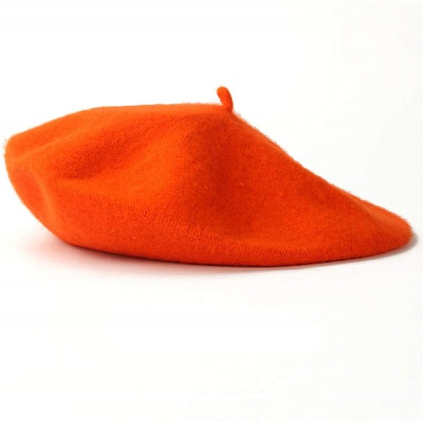 Berets Spring Beret Hat Flat Cap Women Wool Berets Hat Caps Casquette Female Warm Winter Cap - Orange - CP18A2Y6IEA $20.55