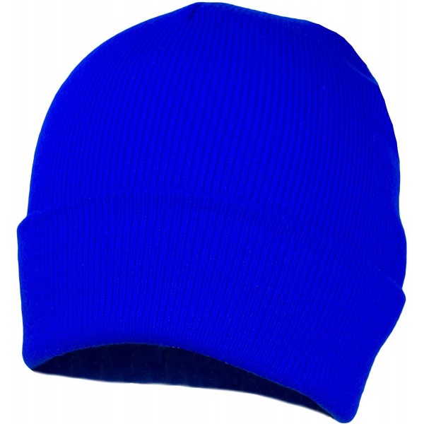 Skullies & Beanies Classic Solid Knit Ribbed Beanie Hat- Warm Plain Cuffed Toboggan Skullie Cap - Cobalt Blue - CL18K2UYAUL $...