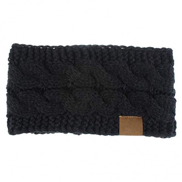 Headbands 2020 Fashion Autumn And Winter Pure Color Wool Knitted Hair Band Sports Headband (Black) - Black - CA1953S4EED $14.98