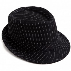 Fedoras Pinstripe Houndstooth Stingy Short Brim Fedora Gangster Cuban Style Hat Cap - Black Stripe - CV11KYMZU3X $29.24