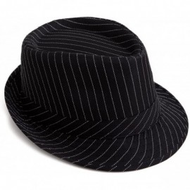 Fedoras Pinstripe Houndstooth Stingy Short Brim Fedora Gangster Cuban Style Hat Cap - Black Stripe - CV11KYMZU3X $13.62