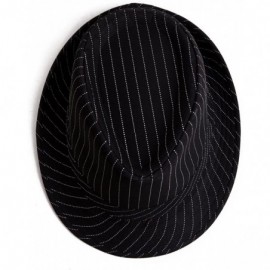 Fedoras Pinstripe Houndstooth Stingy Short Brim Fedora Gangster Cuban Style Hat Cap - Black Stripe - CV11KYMZU3X $13.62