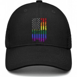 Baseball Caps American Rainbow Flag Gay Pride Hat Adjustable Unisex Mesh Baseball Cap Cool Hat - Black - C418ALHZWOO $15.16