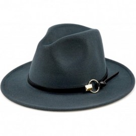 Fedoras Women Gold Belt Buckle Wool Felt Fedora Hat Winter Fashion Dress Panama Hat - Dark Grey - CM18IE5TLAQ $17.48