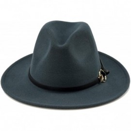 Fedoras Women Gold Belt Buckle Wool Felt Fedora Hat Winter Fashion Dress Panama Hat - Dark Grey - CM18IE5TLAQ $17.48