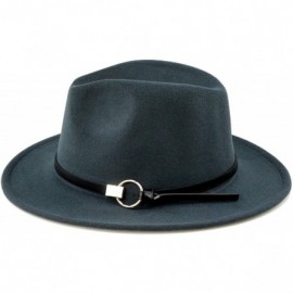 Fedoras Women Gold Belt Buckle Wool Felt Fedora Hat Winter Fashion Dress Panama Hat - Dark Grey - CM18IE5TLAQ $17.48