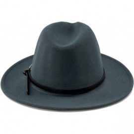 Fedoras Women Gold Belt Buckle Wool Felt Fedora Hat Winter Fashion Dress Panama Hat - Dark Grey - CM18IE5TLAQ $17.48