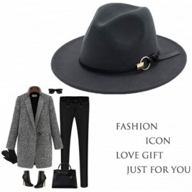 Fedoras Women Gold Belt Buckle Wool Felt Fedora Hat Winter Fashion Dress Panama Hat - Dark Grey - CM18IE5TLAQ $17.48