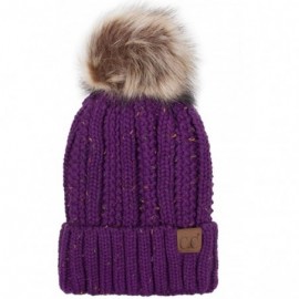 Skullies & Beanies Exclusive Knitted Hat with Fuzzy Lining with Pom Pom - Confetti Purple - C018G2Z94OK $18.06