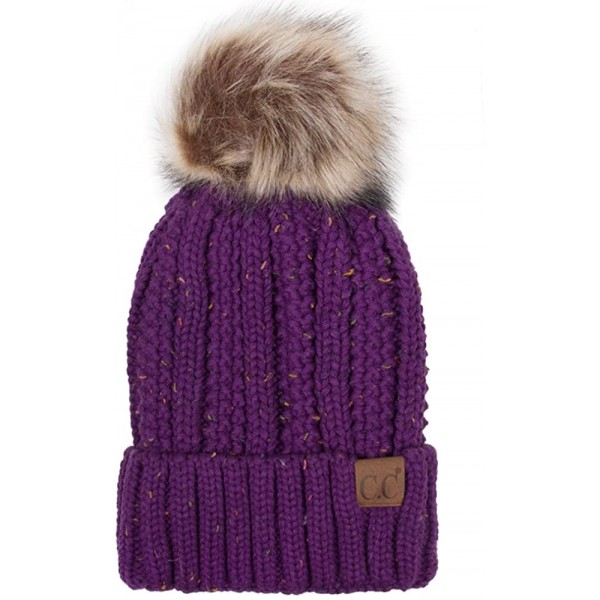 Skullies & Beanies Exclusive Knitted Hat with Fuzzy Lining with Pom Pom - Confetti Purple - C018G2Z94OK $18.06