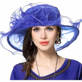 Sun Hats Women Church Derby Hat Wide Brim Wedding Dress Hat Tea Party HAT S019 - Blue - CH12NAB6OAE $18.26