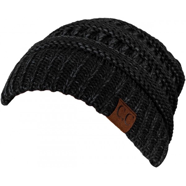 Skullies & Beanies Trendy Warm Chunky Soft Marled Cable Knit Slouchy Beanie - Black (23) - CI125MC6OWP $23.12
