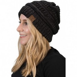 Skullies & Beanies Trendy Warm Chunky Soft Marled Cable Knit Slouchy Beanie - Black (23) - CI125MC6OWP $12.33