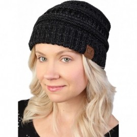 Skullies & Beanies Trendy Warm Chunky Soft Marled Cable Knit Slouchy Beanie - Black (23) - CI125MC6OWP $23.12