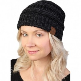 Skullies & Beanies Trendy Warm Chunky Soft Marled Cable Knit Slouchy Beanie - Black (23) - CI125MC6OWP $12.33