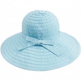 Sun Hats Women's Spring Wide Large Brim Roll-Up Ribbon Beach Sun Hat - Cyan - CM12DF1OS69 $22.42