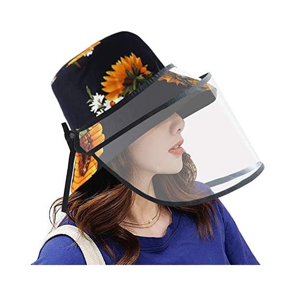 Bucket Hats Women Reversible Bucket Hat Outdoor Fisherman Hats Packable Sun Cap - Sunflower Navy - CJ198CZ0QWI $13.08