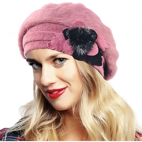 Berets Womens Beret 100% Wool French Beret Beanie Winter Hats Hy022 - Br022-pink - CV18HO3NAEG $13.49