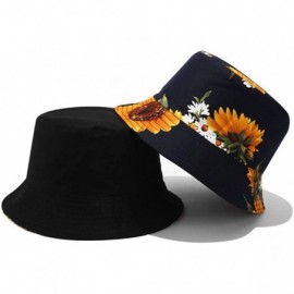 Bucket Hats Women Reversible Bucket Hat Outdoor Fisherman Hats Packable Sun Cap - Sunflower Navy - CJ198CZ0QWI $13.08