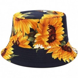 Bucket Hats Women Reversible Bucket Hat Outdoor Fisherman Hats Packable Sun Cap - Sunflower Navy - CJ198CZ0QWI $13.08