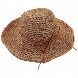 Sun Hats Summer Beach Straw Hats Wide Brim Caps Sun Foldable For Women (Light Khaki) - C717YSZHRYT $12.32