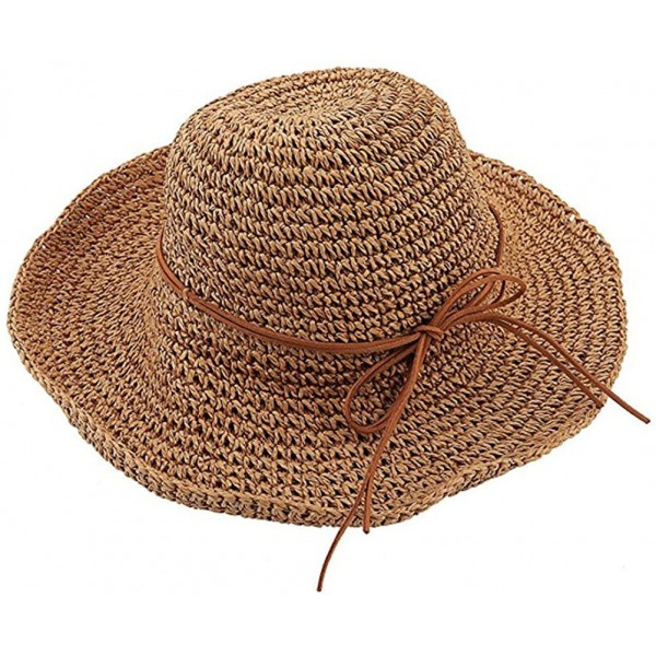 Sun Hats Summer Beach Straw Hats Wide Brim Caps Sun Foldable For Women (Light Khaki) - C717YSZHRYT $12.32