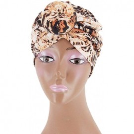 Skullies & Beanies Shiny Metallic Turban Cap Indian Pleated Headwrap Swami Hat Chemo Cap for Women - Leopard - CJ18Z2MIIIK $8.39