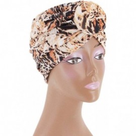 Skullies & Beanies Shiny Metallic Turban Cap Indian Pleated Headwrap Swami Hat Chemo Cap for Women - Leopard - CJ18Z2MIIIK $8.39