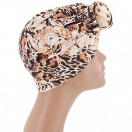 Skullies & Beanies Shiny Metallic Turban Cap Indian Pleated Headwrap Swami Hat Chemo Cap for Women - Leopard - CJ18Z2MIIIK $8.39