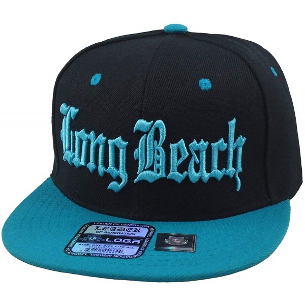 Baseball Caps Long Beach Flat Bill Snapback 3D Embroidery Baseball Hat - Black/Aqua Bill - CY18SRR3MYW $19.19