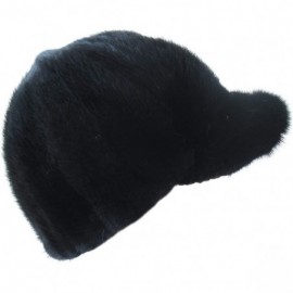 Newsboy Caps Real Mink Fur Hand-Made Hat Cap for Both Women and Men with Visor - Black - CN18N87E7QS $90.89