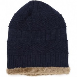 Skullies & Beanies Winter Women Men Hat- Fashion Fleece Beanie Hat- Knitted Warm Cap - Navy Blue - C1192SNKUZW $7.68