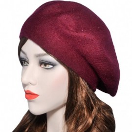 Berets Womens French Beret hat- Reversible Solid Color Cashmere Mosaic Warm Beret Cap for Girls - Burgundy - C718WEMR2S9 $15.49