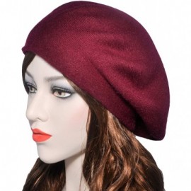 Berets Womens French Beret hat- Reversible Solid Color Cashmere Mosaic Warm Beret Cap for Girls - Burgundy - C718WEMR2S9 $15.49