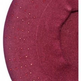 Berets Womens French Beret hat- Reversible Solid Color Cashmere Mosaic Warm Beret Cap for Girls - Burgundy - C718WEMR2S9 $15.49