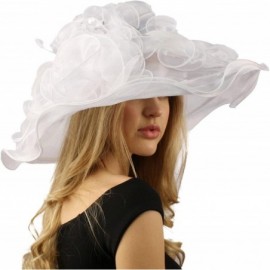 Sun Hats Bella Cielo Ruffle Cascade Floral Feathers Jewel Derby Floppy Wide 7" Hat - White - CU12CPH34MX $40.10