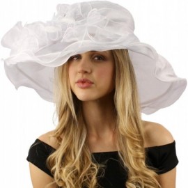 Sun Hats Bella Cielo Ruffle Cascade Floral Feathers Jewel Derby Floppy Wide 7" Hat - White - CU12CPH34MX $40.10