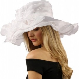 Sun Hats Bella Cielo Ruffle Cascade Floral Feathers Jewel Derby Floppy Wide 7" Hat - White - CU12CPH34MX $40.10