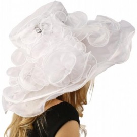 Sun Hats Bella Cielo Ruffle Cascade Floral Feathers Jewel Derby Floppy Wide 7" Hat - White - CU12CPH34MX $40.10