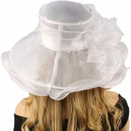 Sun Hats Bella Cielo Ruffle Cascade Floral Feathers Jewel Derby Floppy Wide 7" Hat - White - CU12CPH34MX $40.10