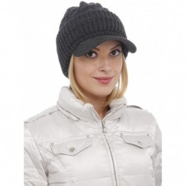 Skullies & Beanies Women Warm Winter Thick Slouchy Knit Snow Ski Hat with Visor - Charcoal - CY1258H1B8B $10.21