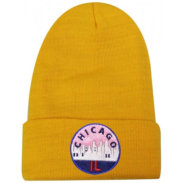 Skullies & Beanies Sk901 Chicago Patch Basic Winter Beanie Hats - Gold - C21864W6X66 $13.22