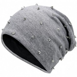 Skullies & Beanies Unisex Rivet Beanie Hat Women Men Punk Rock Hiphop Stud Rivets Stars Cap - Grey - CD1872MSNTG $16.82