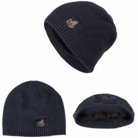Skullies & Beanies Men Winter Skull Cap Beanie Large Knit Hat with Thick Fleece Lined Daily - C - Navy Blue - CF18ZD6S4YR $15.05