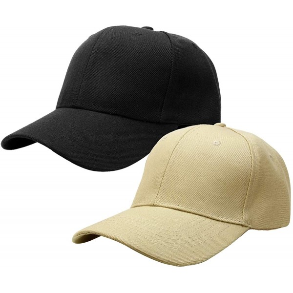 Baseball Caps 2pcs Baseball Cap for Men Women Adjustable Size Perfect for Outdoor Activities - Black/Khaki - CE195CA3RXN $11.94