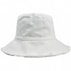 Sun Hats Women Distressed-Washed Bucket-Hat Sun-Protection - Summer Wide-Brim Summer Beach Cap - White - CH1972KWALS $20.50