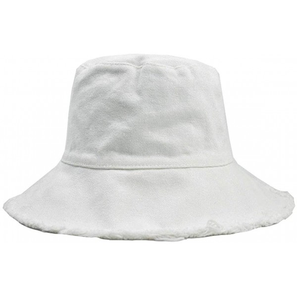 Sun Hats Women Distressed-Washed Bucket-Hat Sun-Protection - Summer Wide-Brim Summer Beach Cap - White - CH1972KWALS $10.65