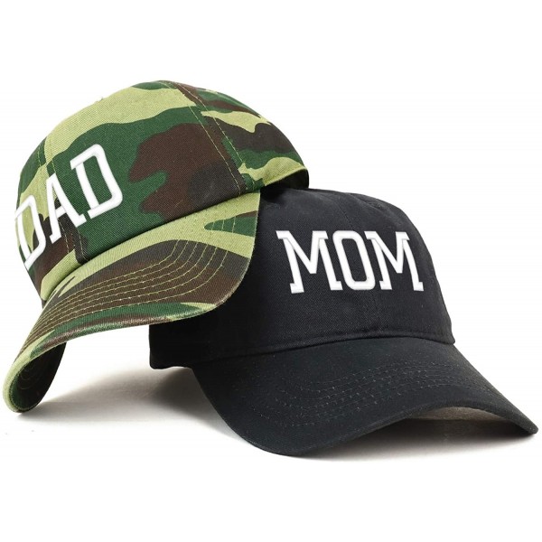 Baseball Caps Capital Mom and Dad Soft Cotton Couple 2 Pc Cap Set - Black Camo - CD18I9QKESA $33.13