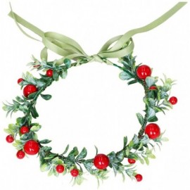 Headbands Burgundy Red Rose Winter Flower Crown Bridal Floral Crown Christmas Wreath Halo HC-35 - Red Leaf - CF19352ENQW $8.46